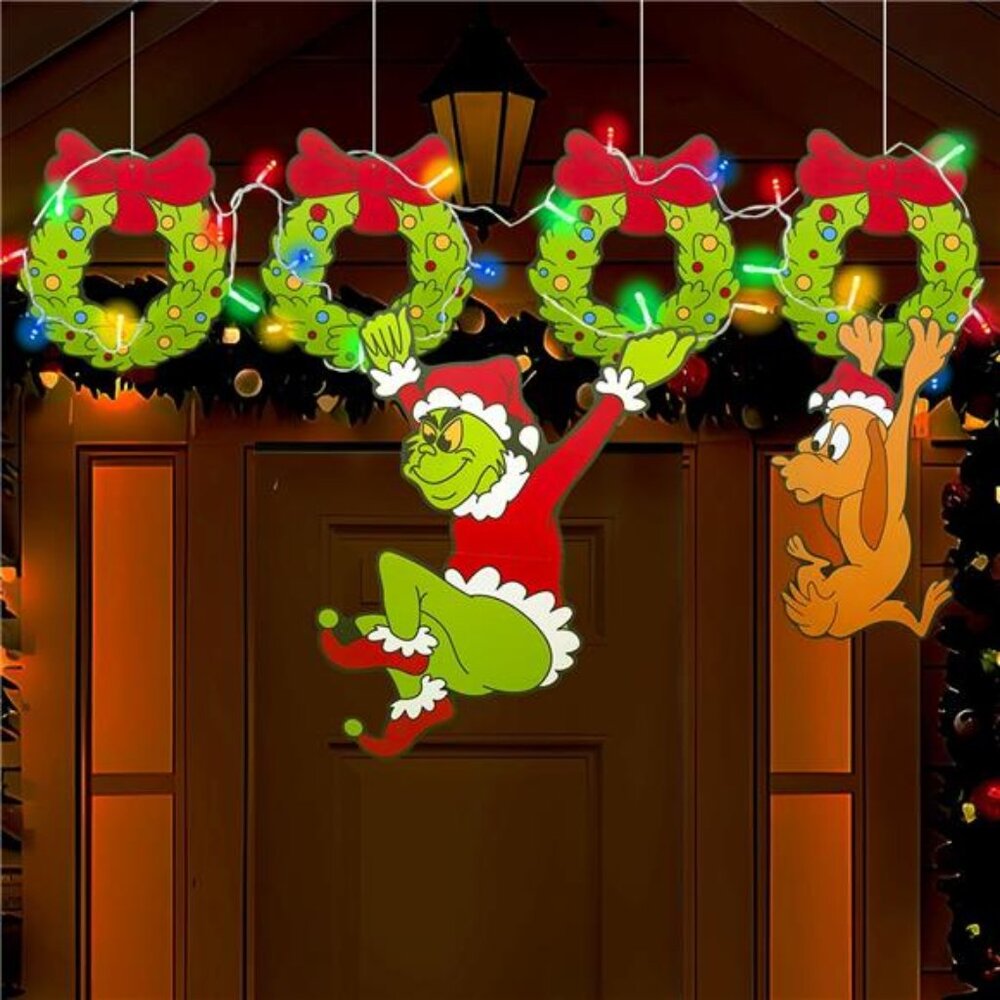 Outdoor Christmas Fence Decorations, 6Pcs Light Up Grinch